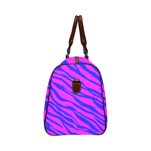 Hot Pink Blue Zebra Stripes Waterproof Travel Bag/Large (Model 1639)