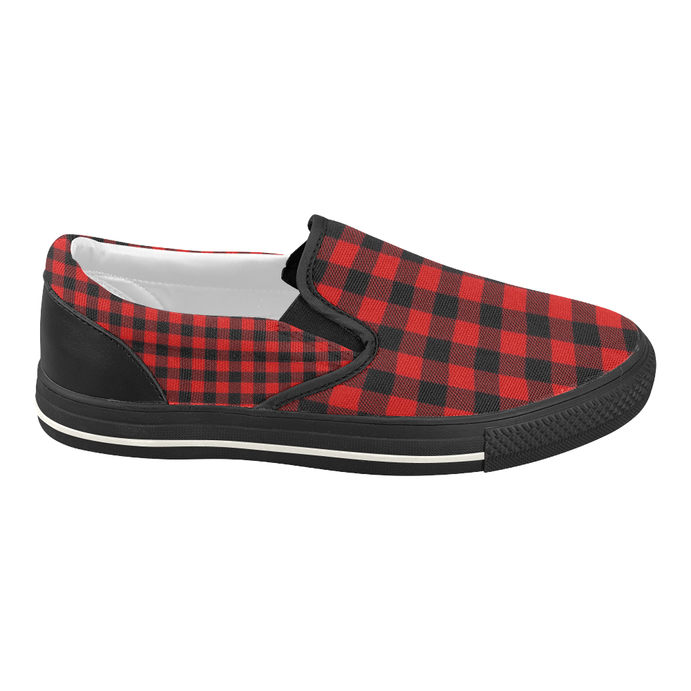 LUMBERJACK Squares Fabric - red black Women's Slip-on Canvas Shoes (Model 019)