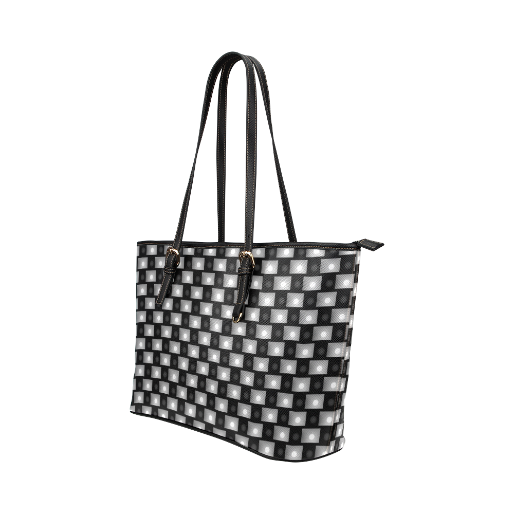 Interwoven Highlights - Black & Gray Leather Tote Bag/Large (Model 1651)