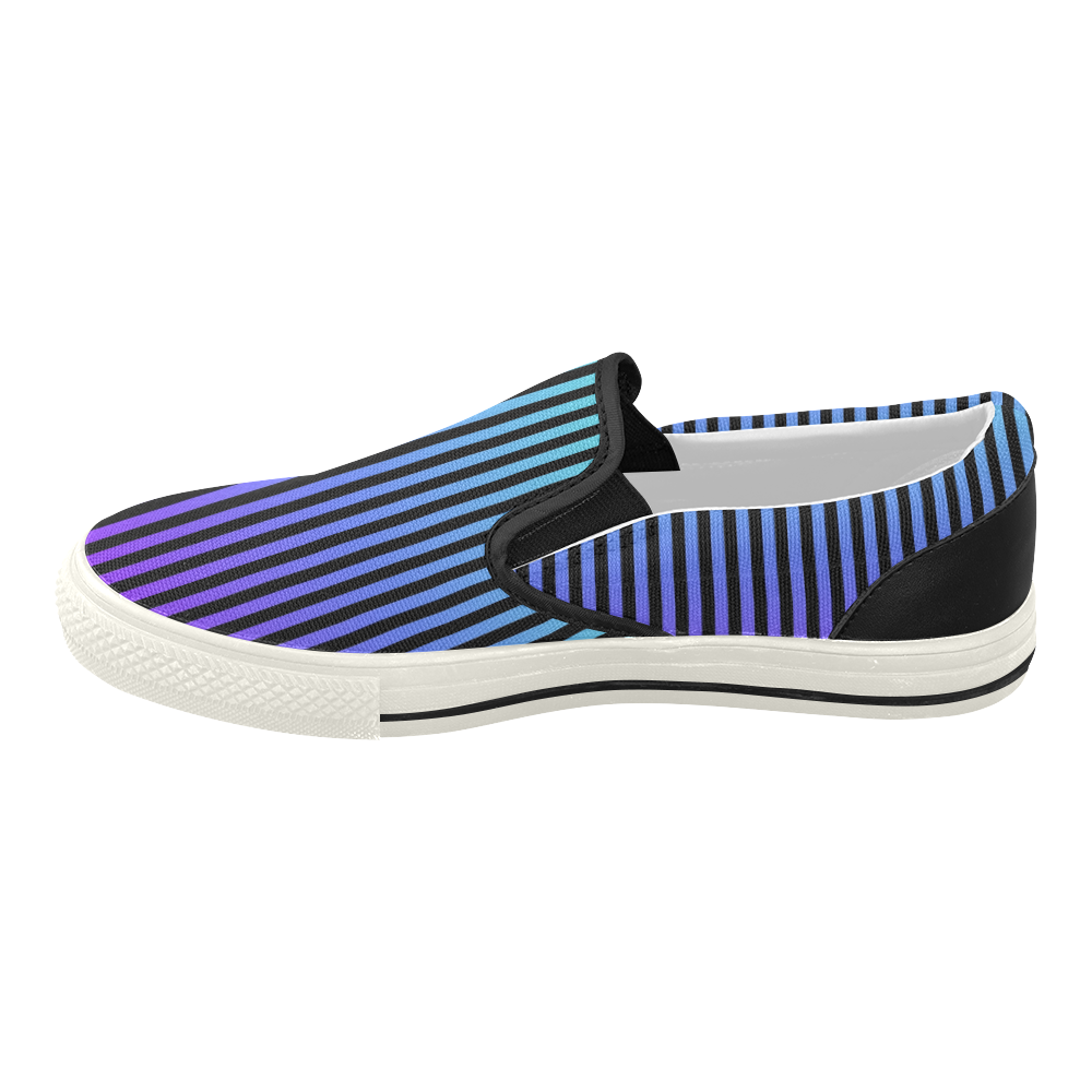 Aqua/Purple/Black Ombre Stripe Women's Slip-on Canvas Shoes (Model 019 ...