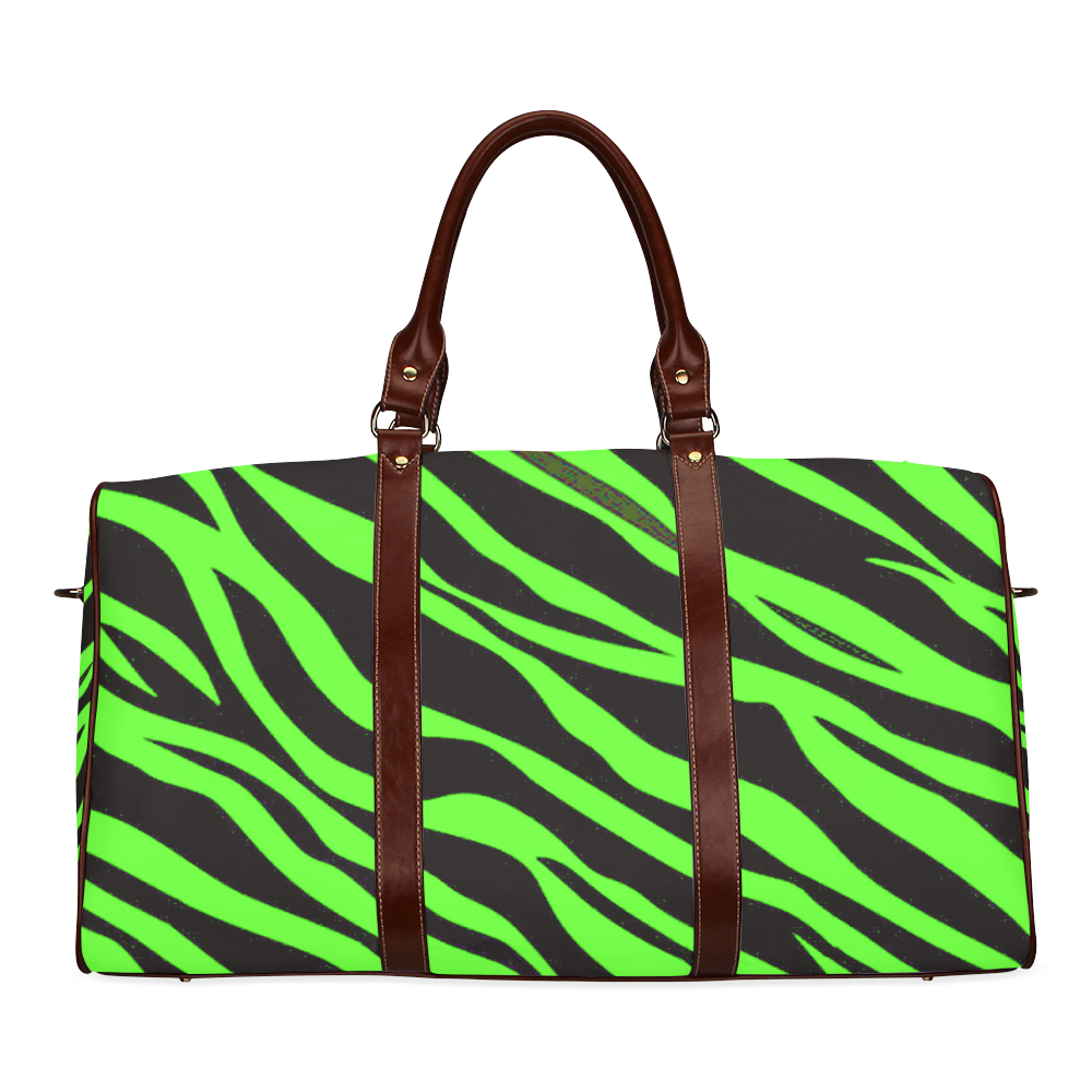 Neon Green Zebra Stripes Waterproof Travel Bag/Large (Model 1639)