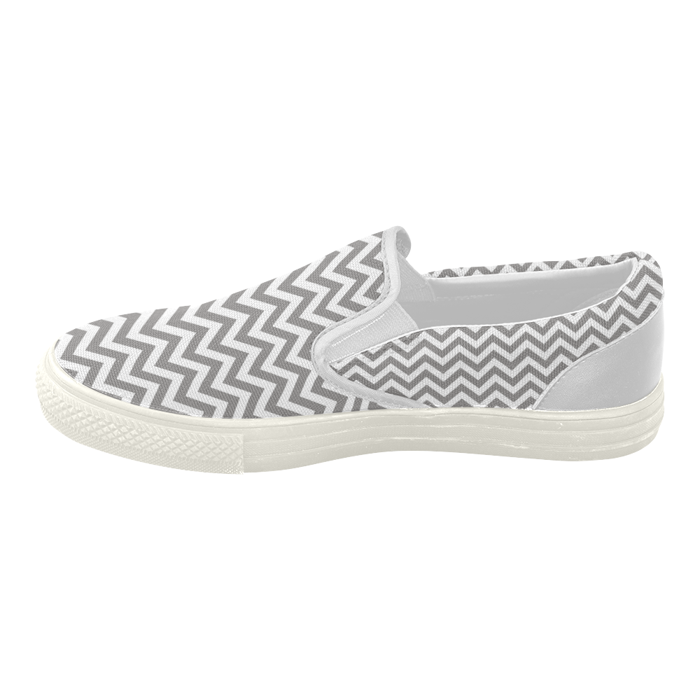 Chevron ZigZag black & white transparent Women's Slip-on Canvas Shoes (Model 019)