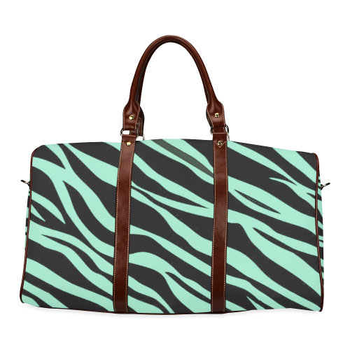 Mint Green Zebra Stripes Waterproof Travel Bag/Large (Model 1639)