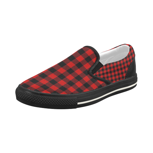 LUMBERJACK Squares Fabric - red black Women's Slip-on Canvas Shoes (Model 019)