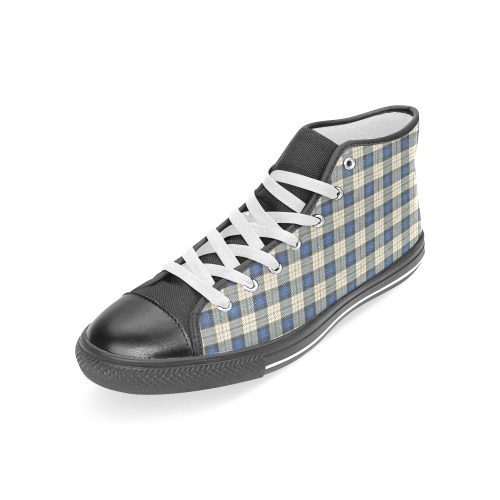 Classic Tartan Squares Fabric - blue beige Women's Classic High Top Canvas Shoes (Model 017)