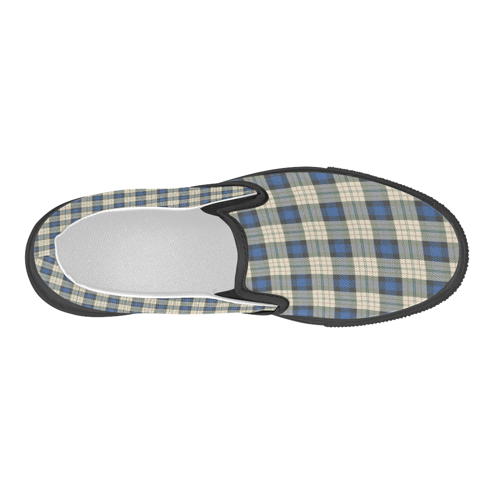 Classic Tartan Squares Fabric - blue beige Women's Slip-on Canvas Shoes (Model 019)