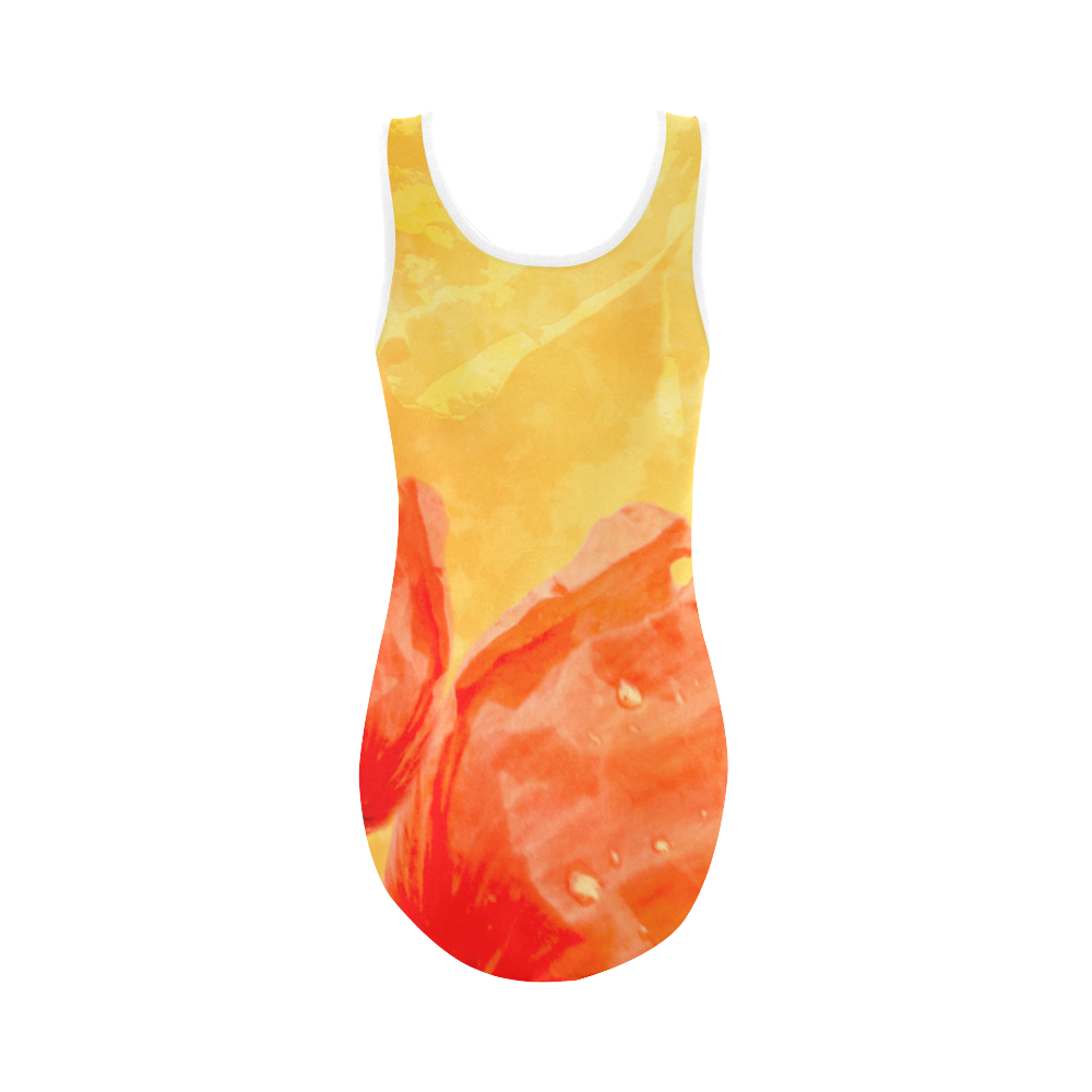 Poppy Summer Red Gold Art Design Vest One Piece Swimsuit (Model S04)