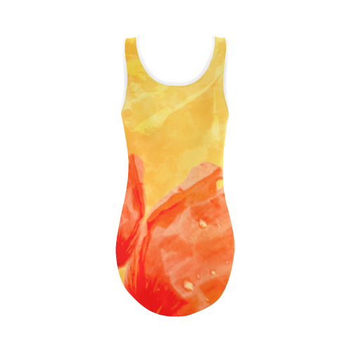 Poppy Summer Red Gold Art Design Vest One Piece Swimsuit (Model S04)