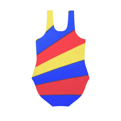 Stripes Yellow Blue Red Vest One Piece Swimsuit (Model S04)
