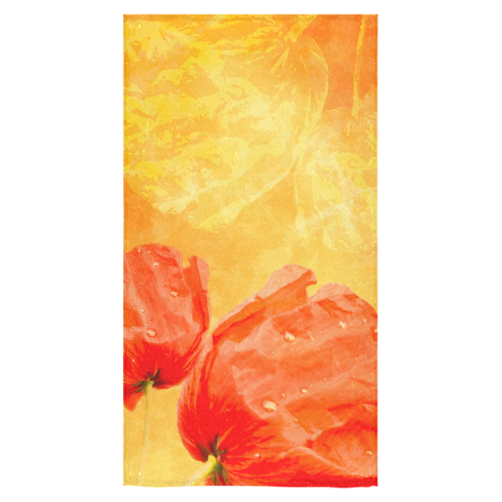 Poppy Summer Red Gold Art Design Bath Towel 30"x56"