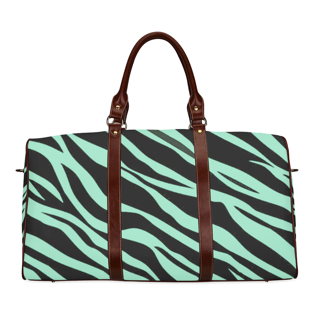 Mint Green Zebra Stripes Waterproof Travel Bag/Large (Model 1639)