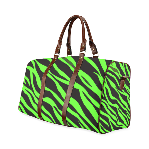 Neon Green Zebra Stripes Waterproof Travel Bag/Large (Model 1639)