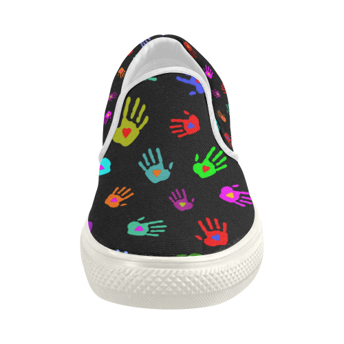 Multicolored HANDS with HEARTS love pattern Women's Slip-on Canvas Shoes (Model 019)