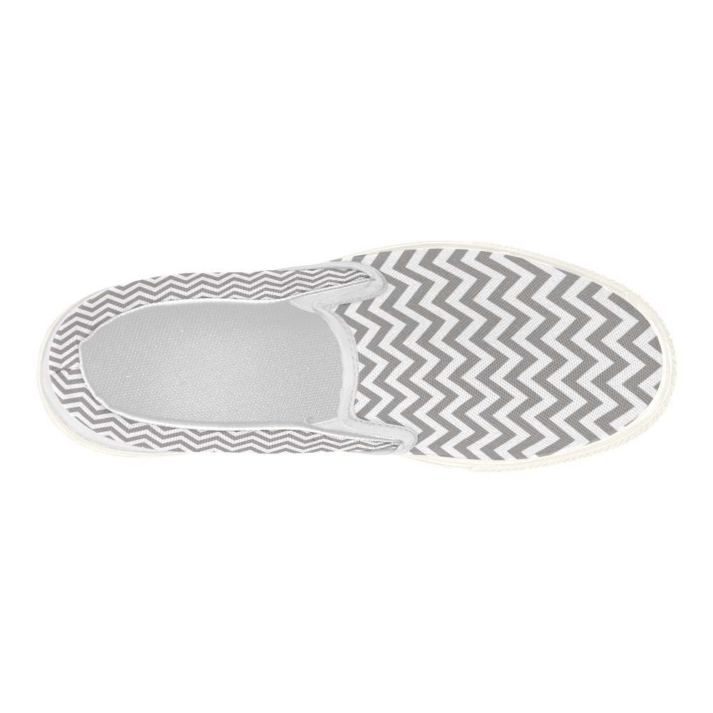 Chevron ZigZag black & white transparent Women's Slip-on Canvas Shoes (Model 019)