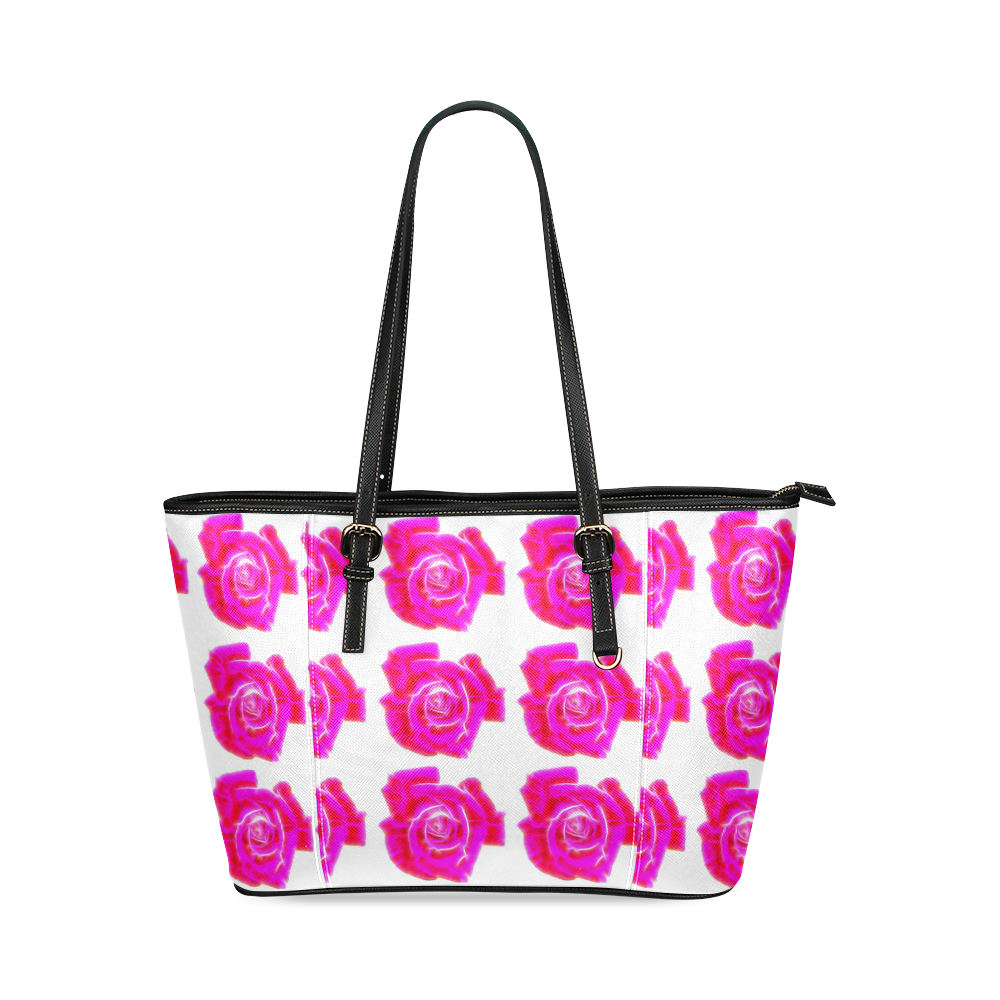 Rose pattern pink fractal Leather Tote Bag/Large (Model 1640) | ID: D386376