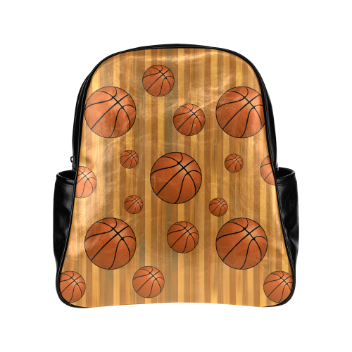 Basketballs with Wood Background Multi-Pockets Backpack (Model 1636)