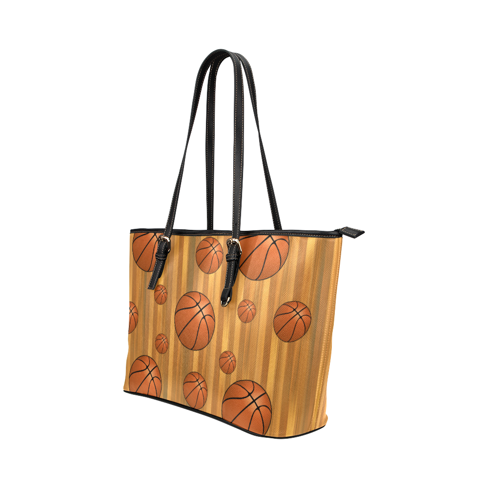 Basketballs with Wood Background Leather Tote Bag/Small (Model 1651)