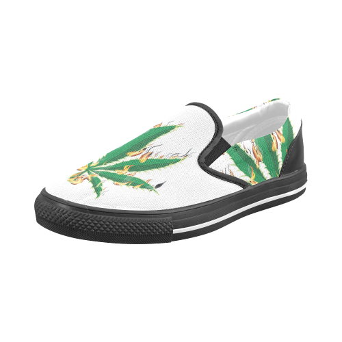 Flaming Marijuana Leaf Men's Slip-on Canvas Shoes (Model 019)