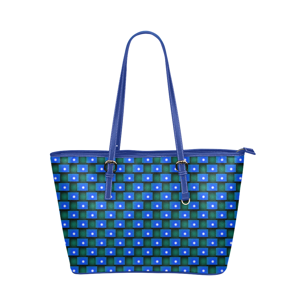 Interwoven Highlights - Blue & Green Leather Tote Bag/Large (Model 1651)