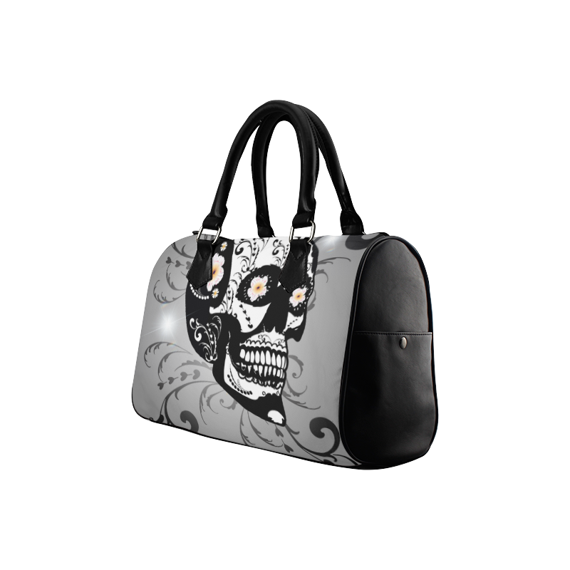 Wonderful sugar skull in black and white Boston Handbag (Model 1621)