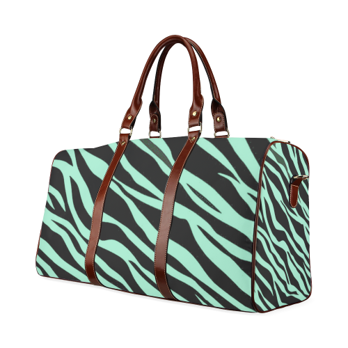 Mint Green Zebra Stripes Waterproof Travel Bag/Large (Model 1639)