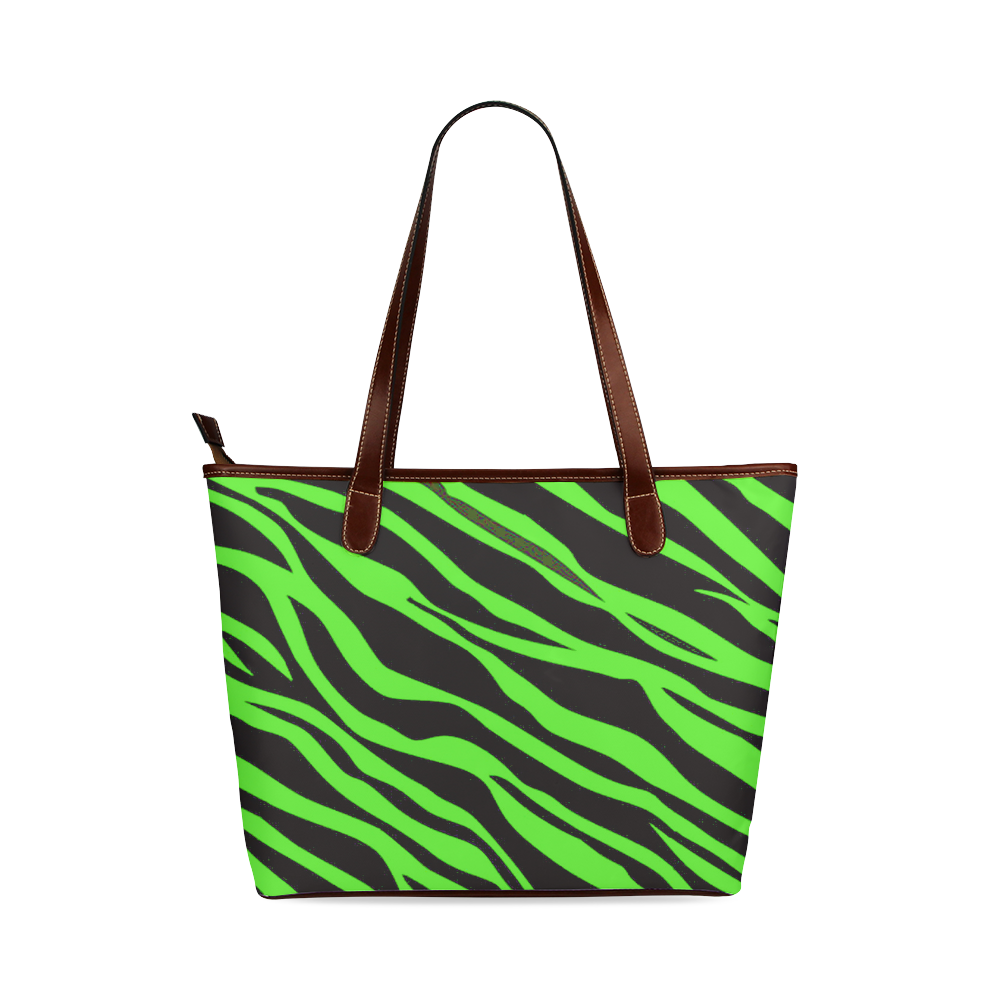 Neon Green Zebra Stripes Shoulder Tote Bag (Model 1646)