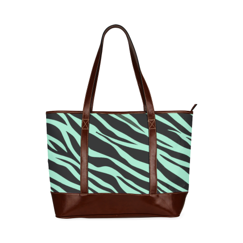 Mint Green Zebra Stripes Tote Handbag (Model 1642)