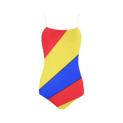 Stripes Yellow Blue Red Strap Swimsuit ( Model S05)