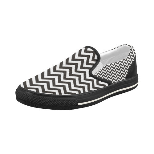 HIPSTER zigzag chevron pattern black & white Women's Slip-on Canvas Shoes (Model 019)