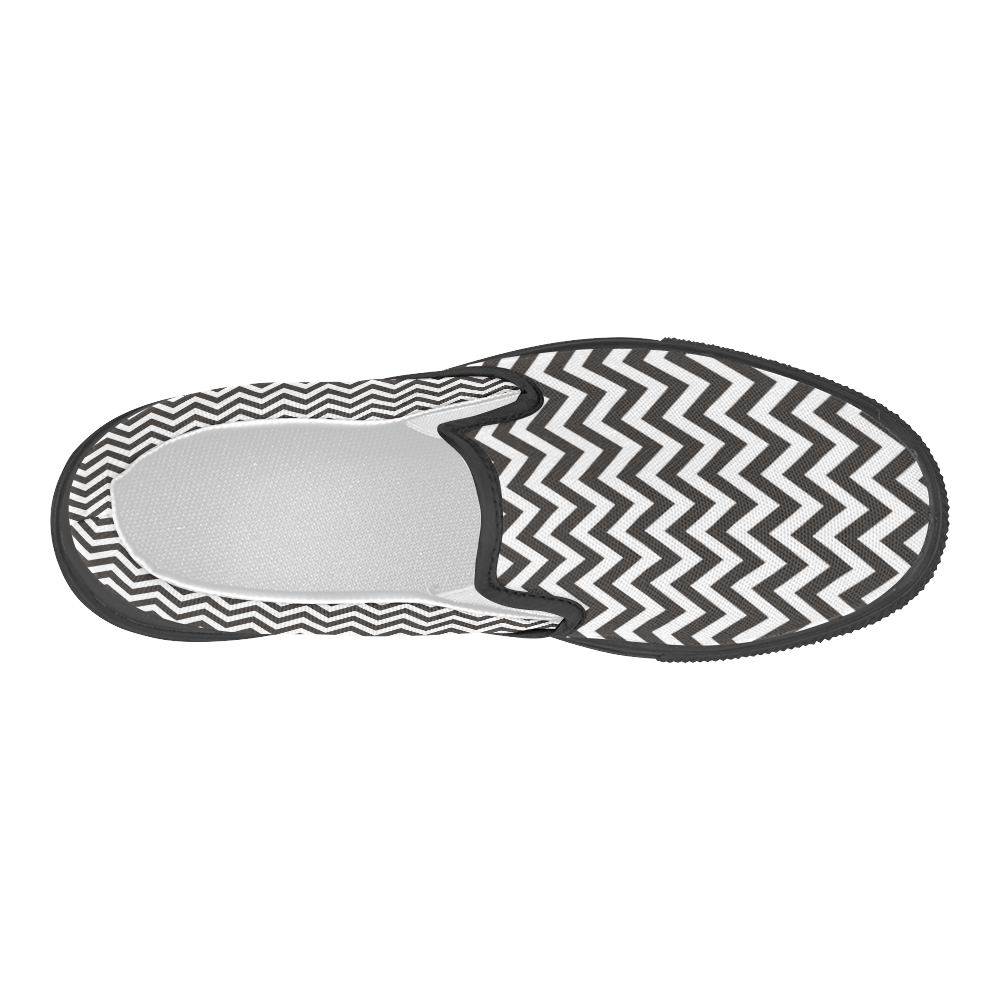 HIPSTER zigzag chevron pattern black & white Women's Slip-on Canvas Shoes (Model 019)