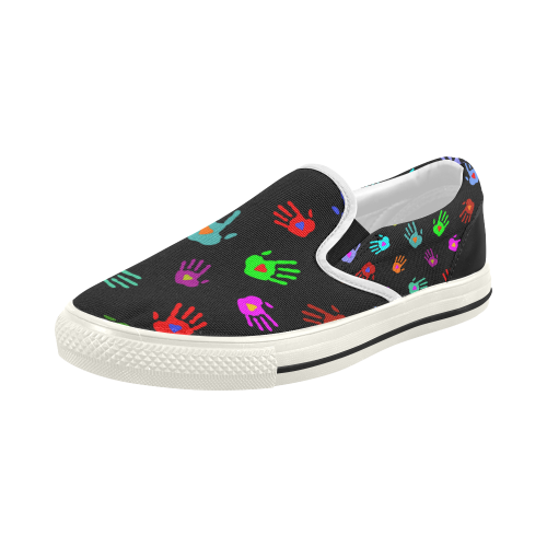 Multicolored HANDS with HEARTS love pattern Women's Slip-on Canvas Shoes (Model 019)