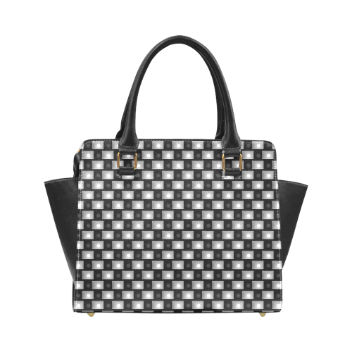 Interwoven Highlights - Black & Gray Rivet Shoulder Handbag (Model 1645)