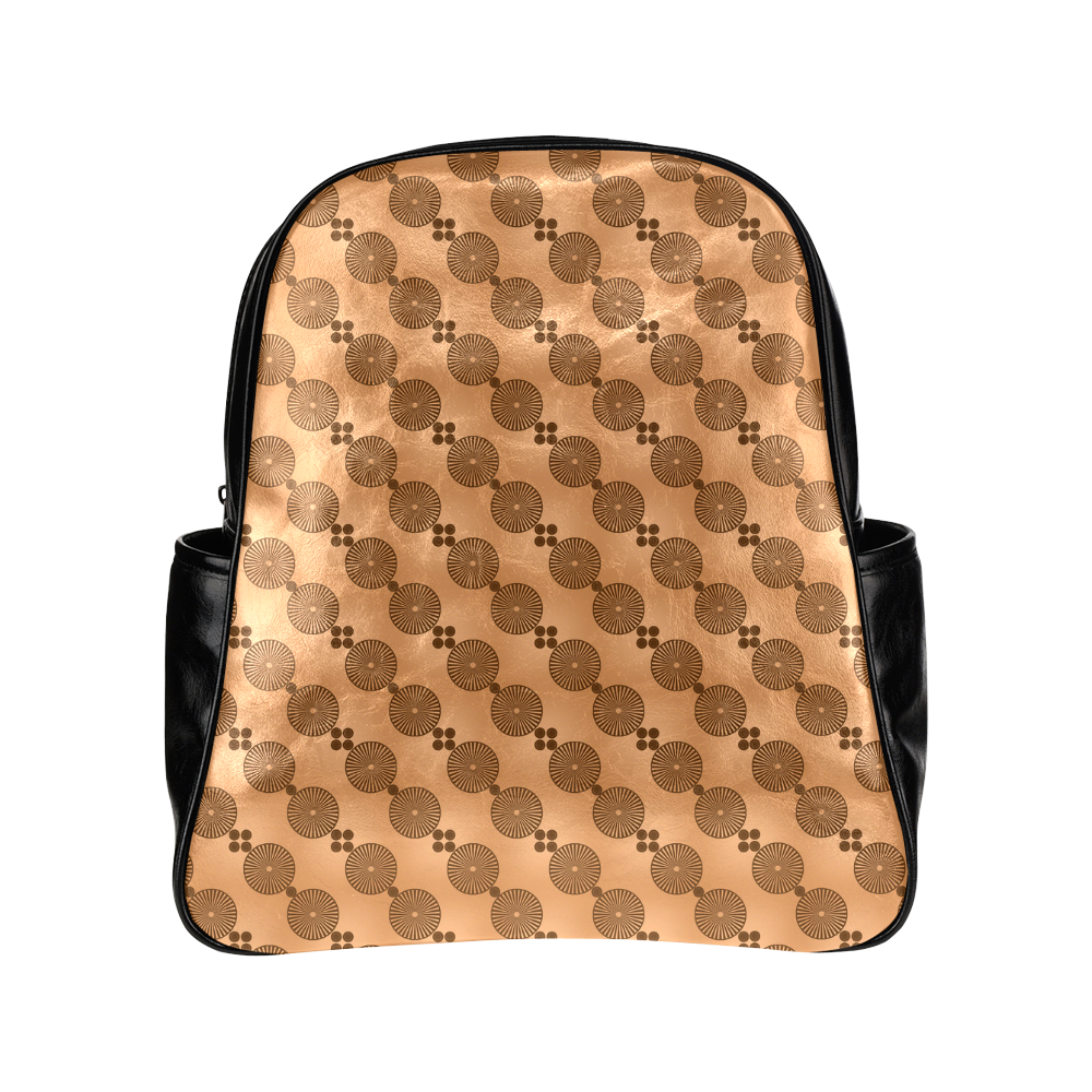 Brown Chocolate Wheels Pattern Multi-Pockets Backpack (Model 1636)