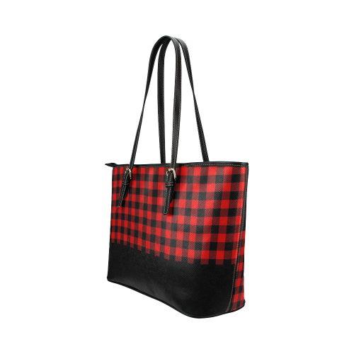 LUMBERJACK Squares Fabric - red black Leather Tote Bag/Large (Model 1651)