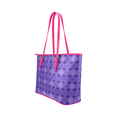FLOWER OF LIFE stamp pattern purple violet Leather Tote Bag/Large (Model 1651)