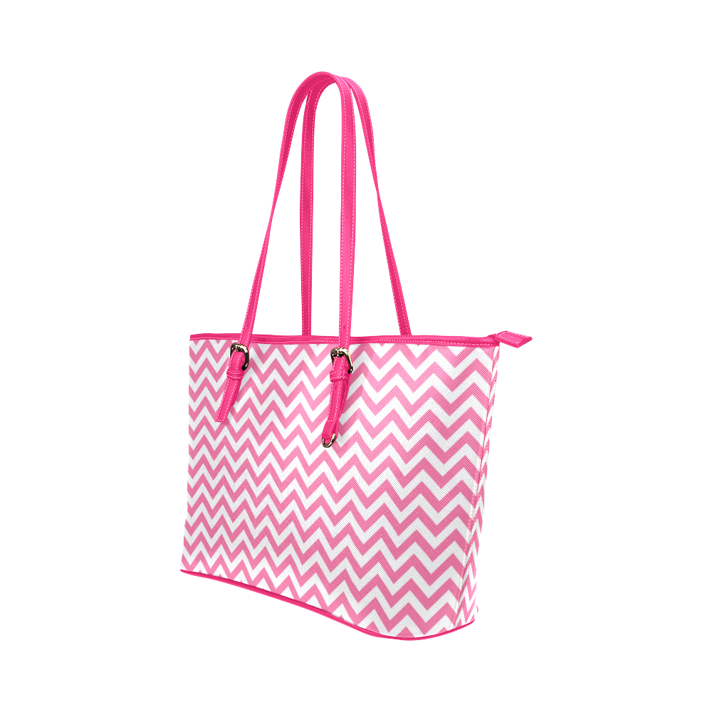 HIPSTER zigzag chevron pattern white Leather Tote Bag/Small (Model 1651)