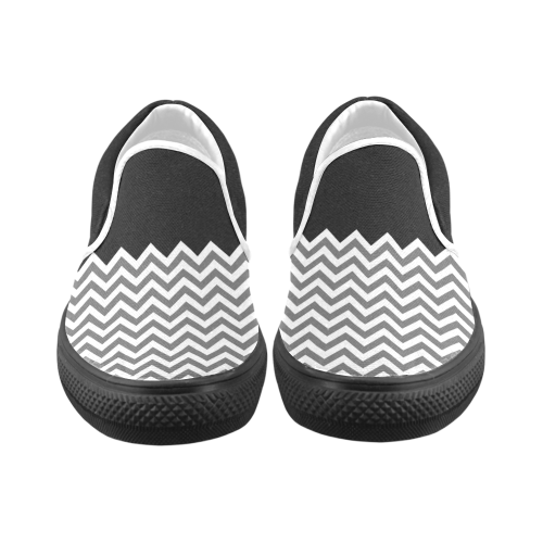 HIPSTER zigzag chevron pattern white Women's Unusual Slip-on Canvas Shoes (Model 019)