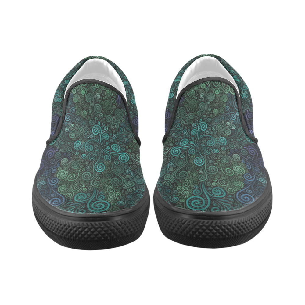 Turquoise 3D Rose Women's Unusual Slip-on Canvas Shoes (Model 019)
