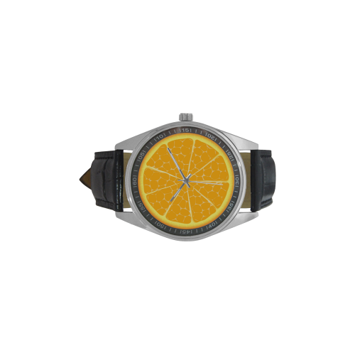 orange Men's Casual Leather Strap Watch(Model 211)