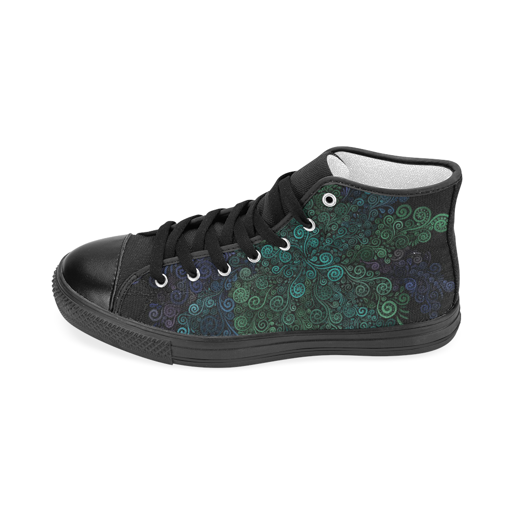 Turquoise 3D Rose Women's Classic High Top Canvas Shoes (Model 017)