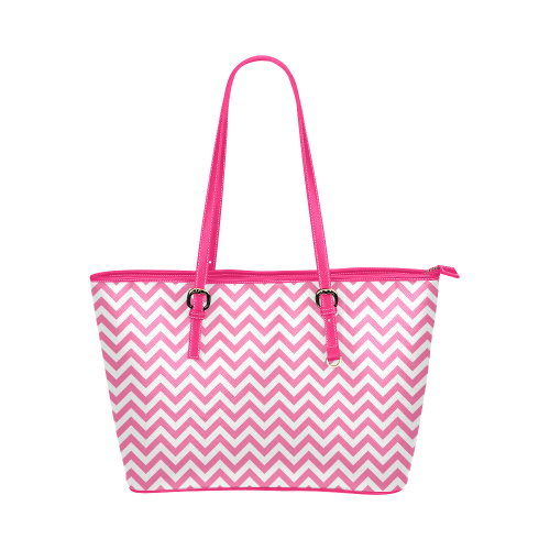 HIPSTER zigzag chevron pattern white Leather Tote Bag/Small (Model 1651)
