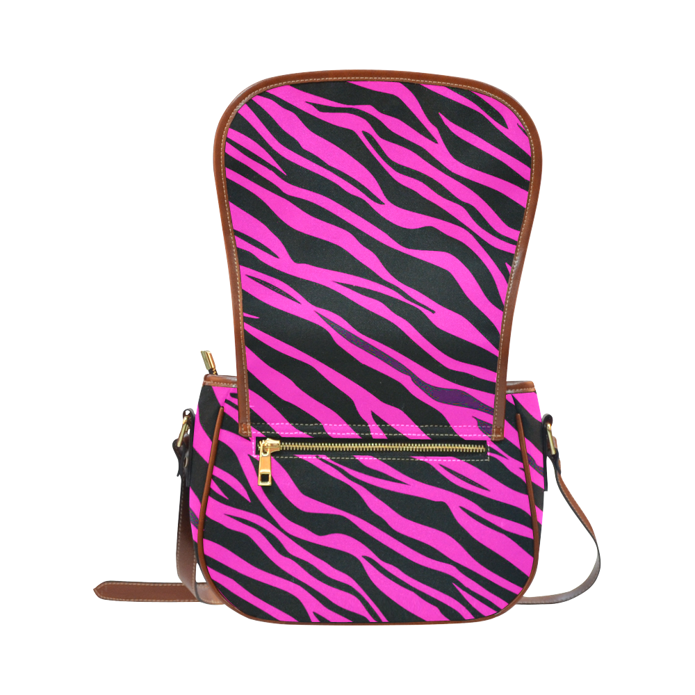 Hot Pink Zebra Stripes Saddle Bag/Small (Model 1649) Full Customization