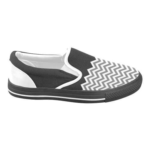 HIPSTER zigzag chevron pattern white Women's Unusual Slip-on Canvas Shoes (Model 019)