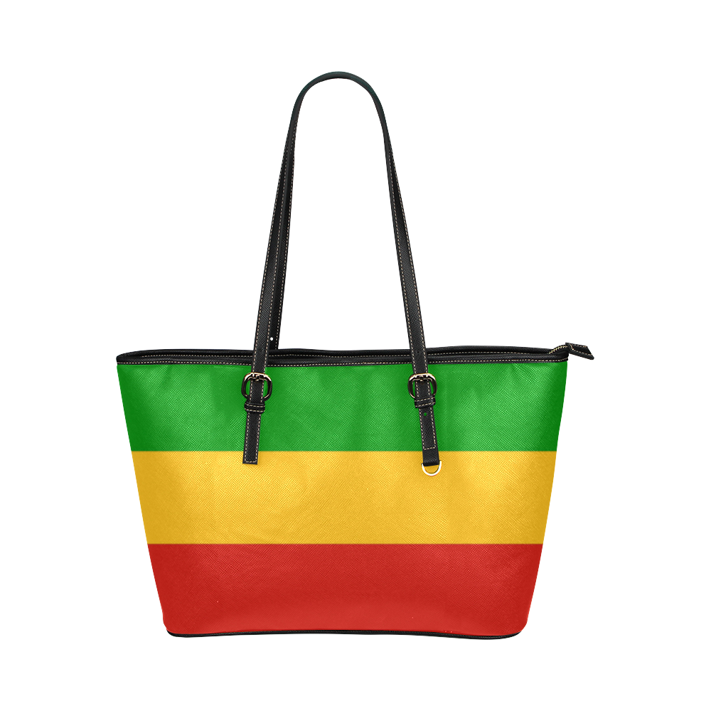 Rastafari Flag Colored Stripes Leather Tote Bag/Small (Model 1651)