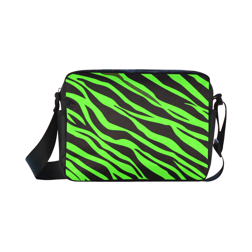 Neon Green Zebra Stripes Classic Cross-body Nylon Bags (Model 1632)