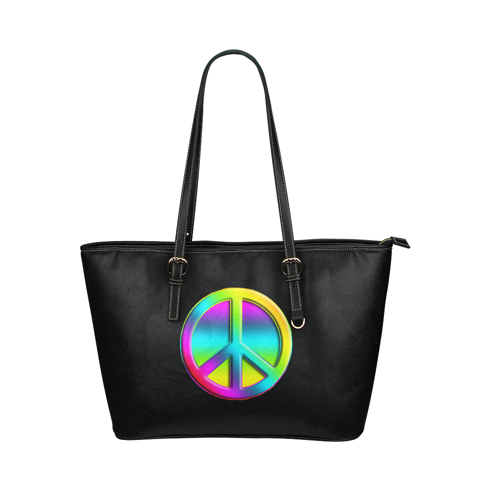 Neon Colorful PEACE pattern Leather Tote Bag/Large (Model 1651)