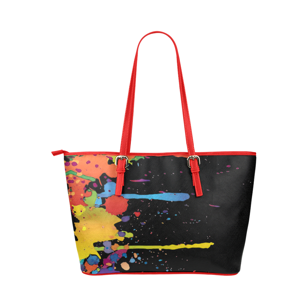 Crazy multicolored running SPLASHES Leather Tote Bag/Small (Model 1651)