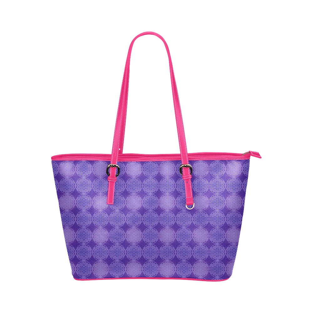 FLOWER OF LIFE stamp pattern purple violet Leather Tote Bag/Large (Model 1651)