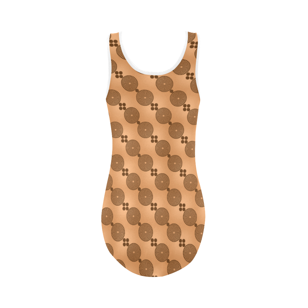 Brown Chocolate Wheels Pattern Vest One Piece Swimsuit (Model S04)