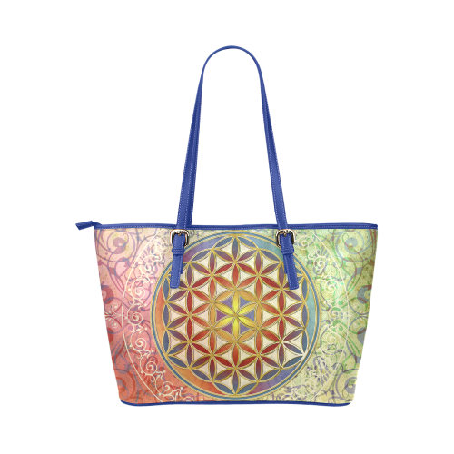 FLOWER OF LIFE vintage ornaments green red Leather Tote Bag/Small (Model 1651)